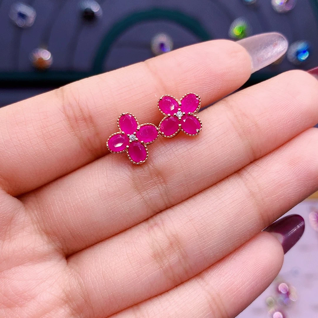 红宝石耳饰银S925镶嵌月*