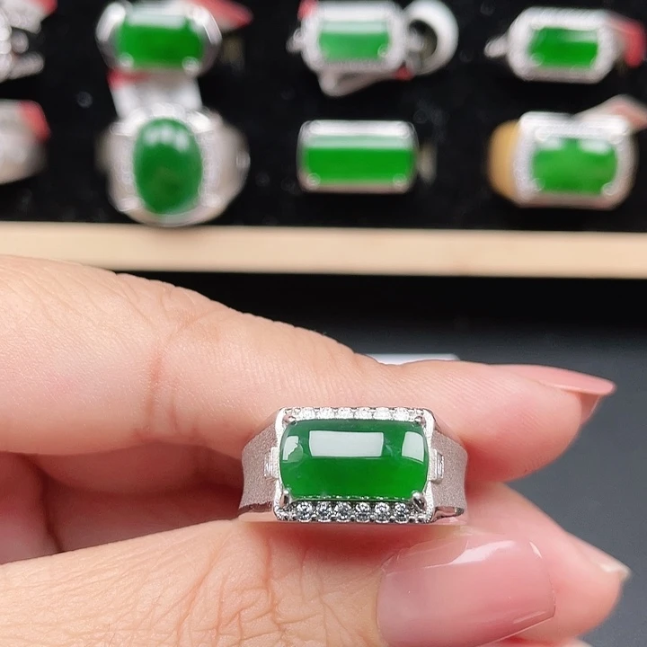 翡翠银S925镶嵌戒指男戒没运费险0205