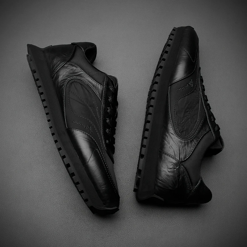 okkdey男鞋时尚休闲鞋男士百搭潮鞋轻奢透气皮鞋厚底增高真皮板