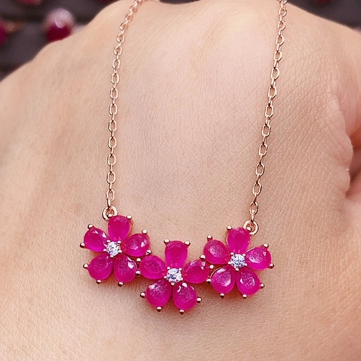 红宝石银S925镶嵌颈饰