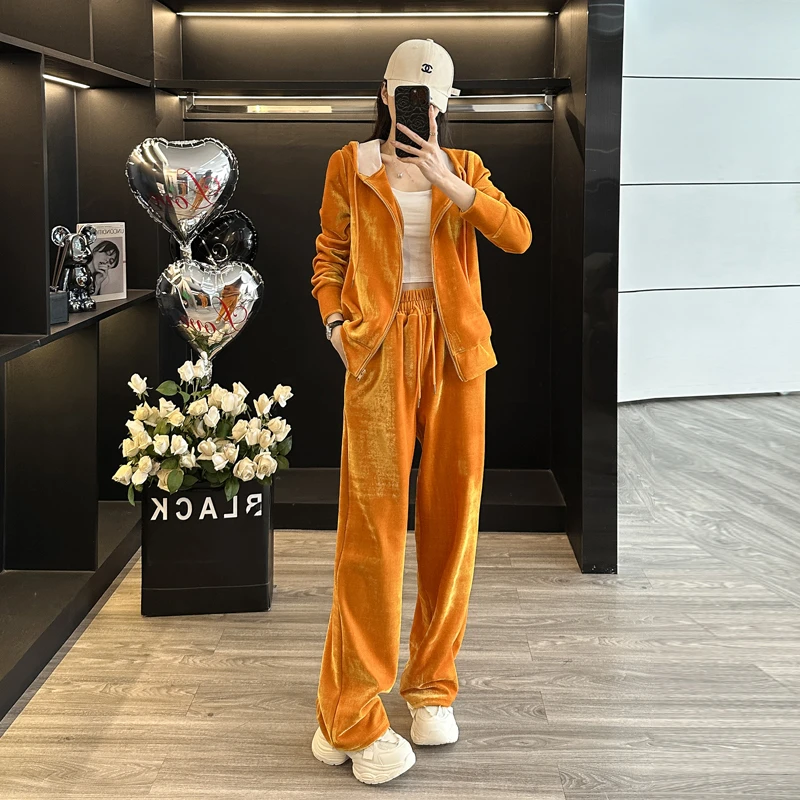 休闲运动套装女春装新款灯芯绒连帽外套阔腿裤洋气宽松卫衣两件套