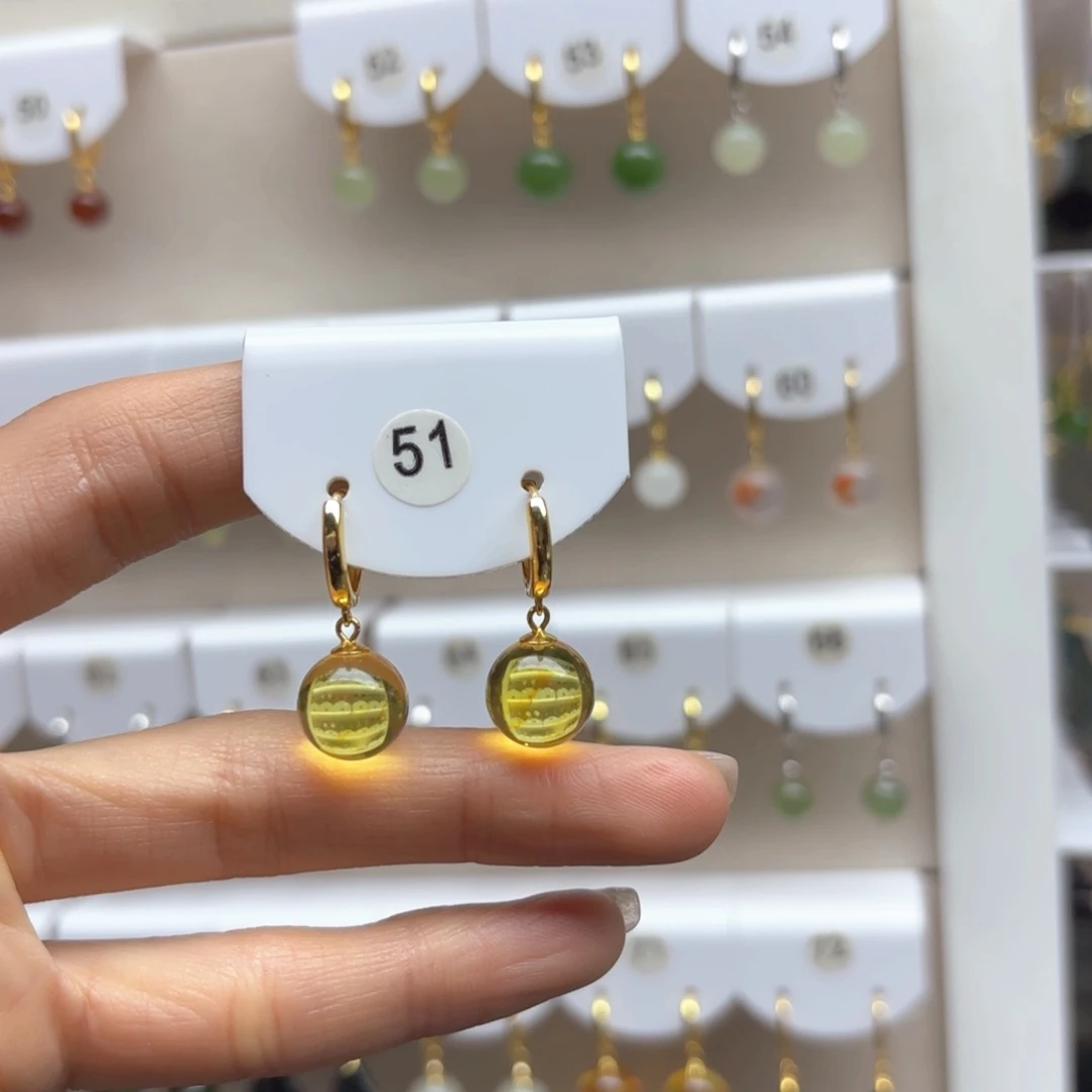 琥珀耳饰银S925镶嵌金珀