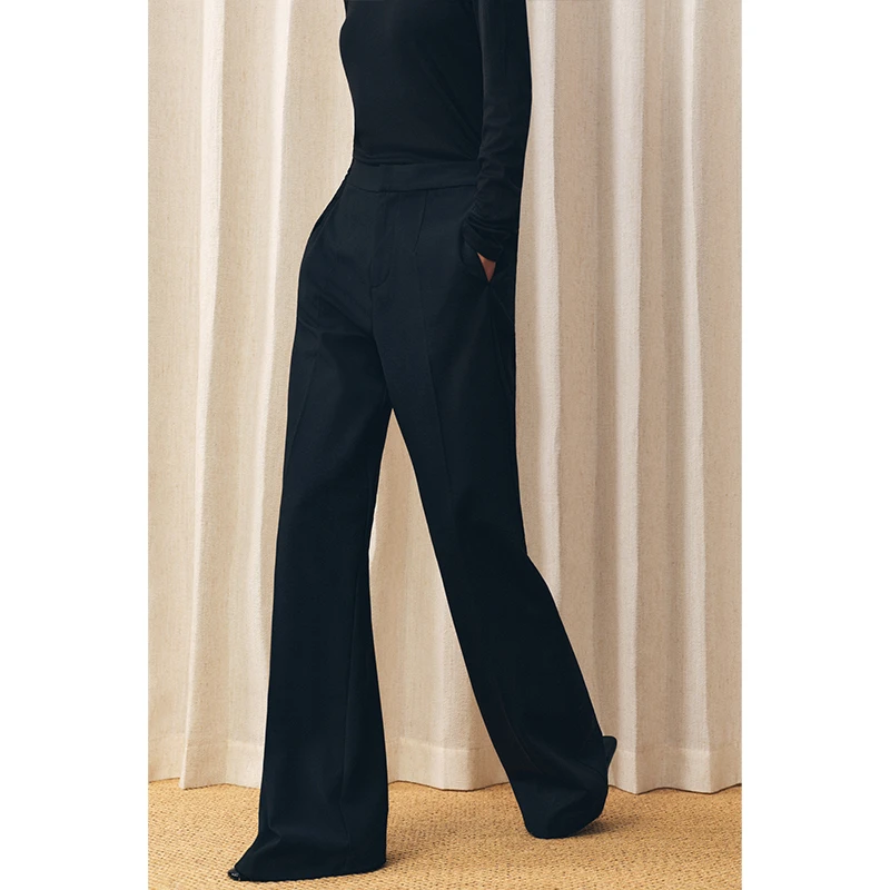 HERLAND她地【姚明裤】修身气质感西装裤女秋季新款舒适时尚微喇裤