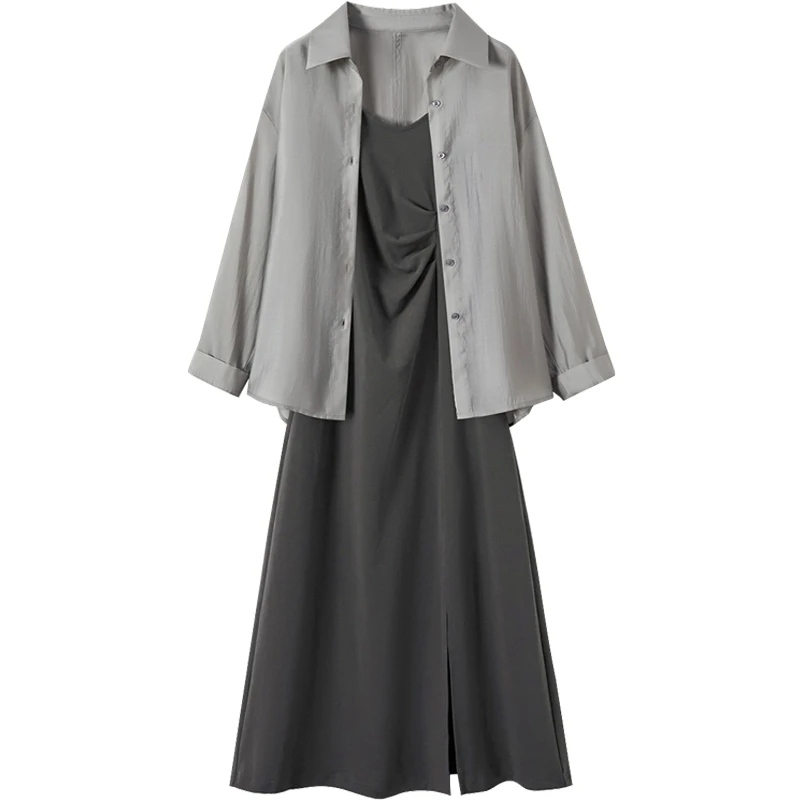 【品牌奥莱】她池2025春装新款女衬衫搭吊带裙两件套T51B0318N