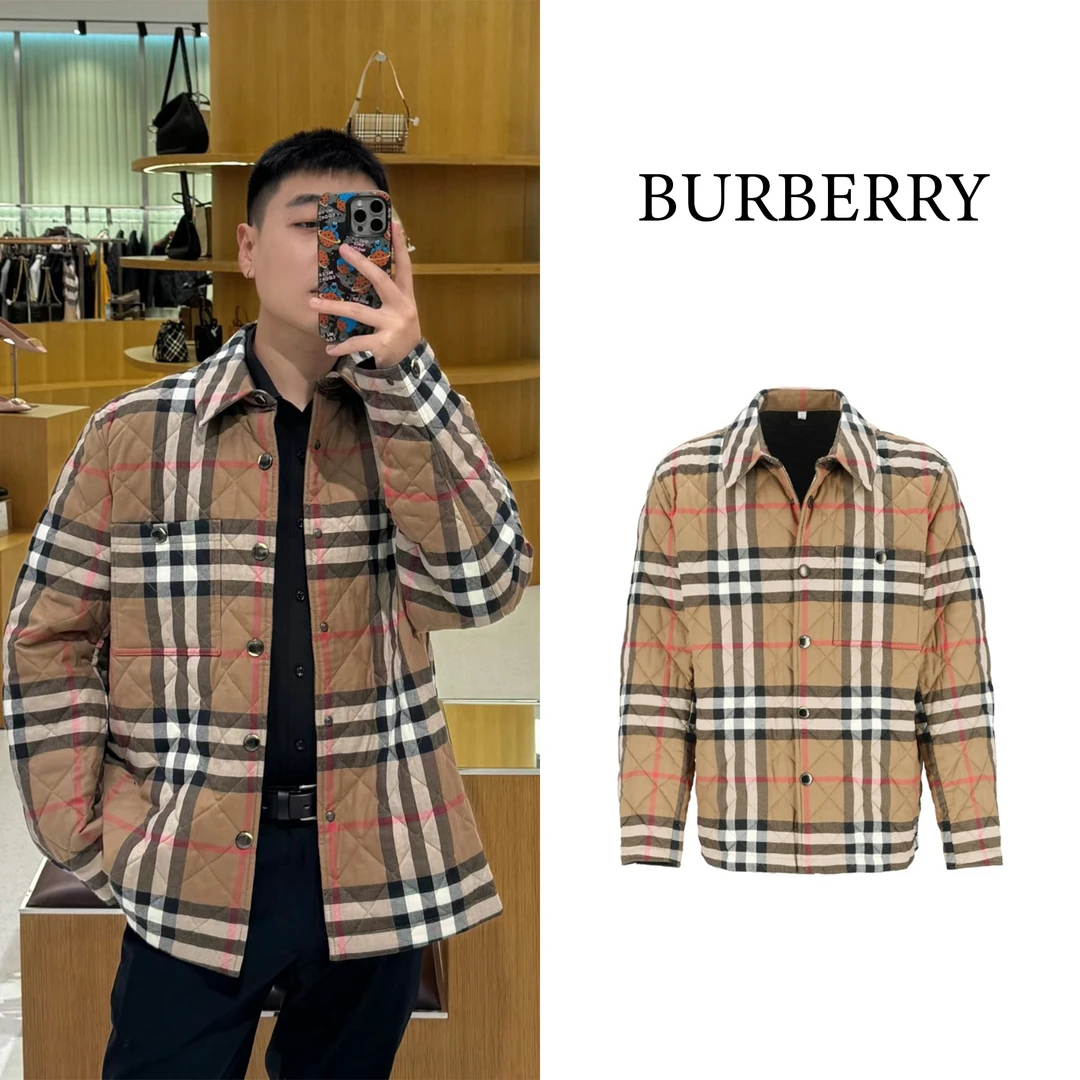 未使用 BURBERRY/博柏利 格纹单排扣贴袋长袖棉服 男款