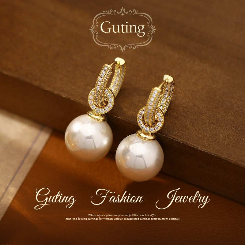 铜合金合成锆石耳饰 11534（3种以上戴法）大气珠珠2025新款爆款