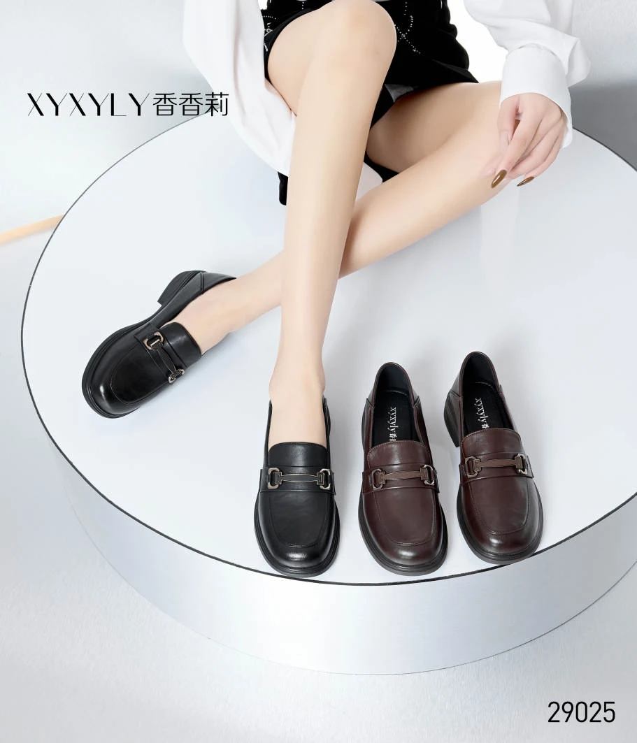 香香莉女鞋2025春季29025新款深口圆头低跟乐福鞋百搭舒适女单鞋