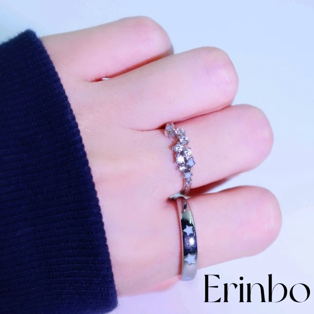 925银锆石戒指 “闪耀星河”纯银S925情侣对戒超闪锆石浅蓝繁星星