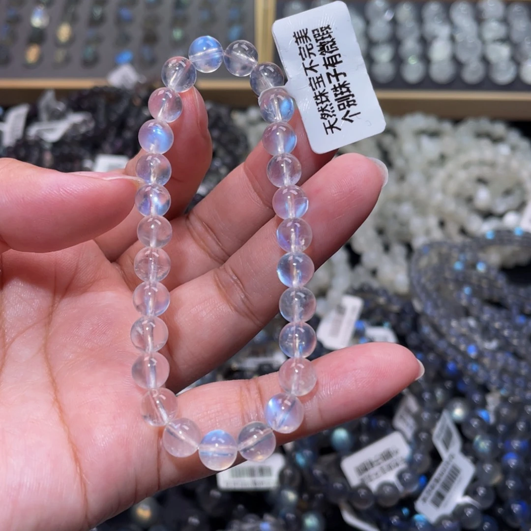 月光石手链未镶嵌嘀****哒蓝月光手链7mm