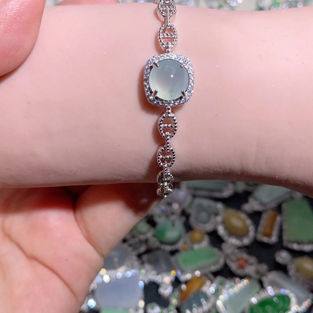 银S925镶嵌手链翡翠奶****?n j k k