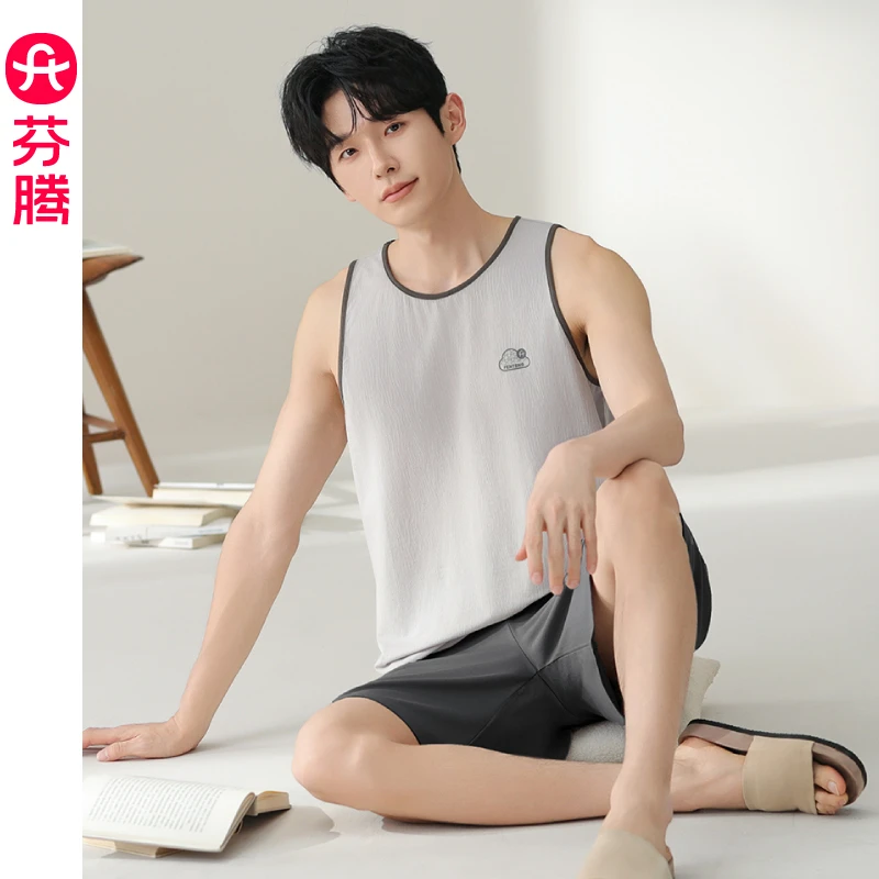 芬腾睡衣男款2025新款夏季无袖背心短裤套装薄款运动可外穿家居服