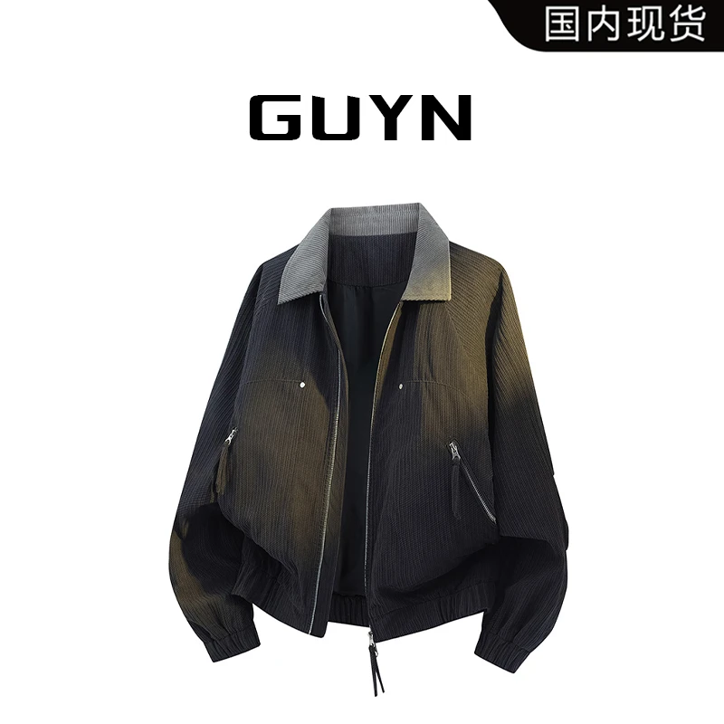 GUYN春秋季大码美式灯芯绒夹克男士撞色翻领高级感外套复古感男装
