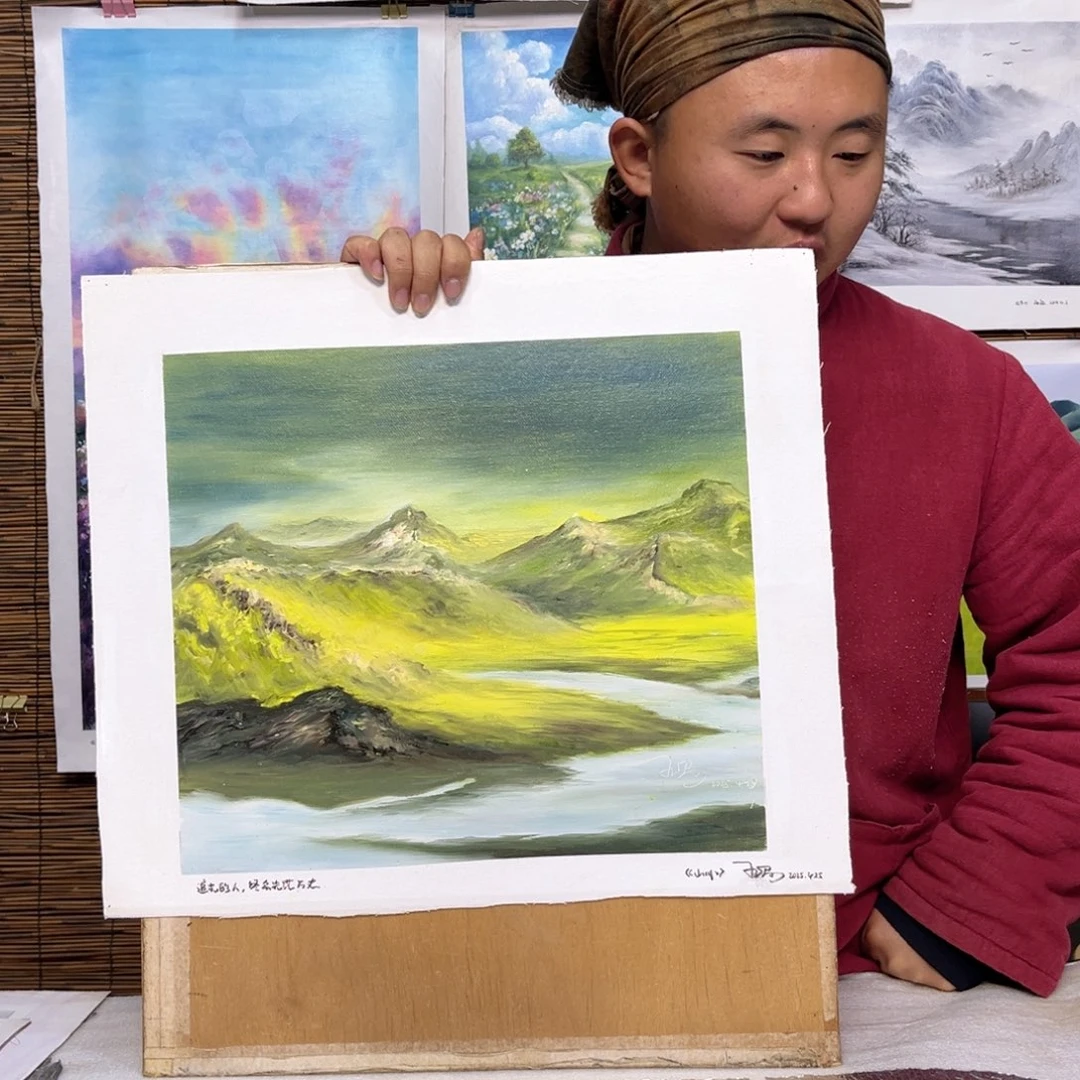 油画行路人小院绘画作品竞拍