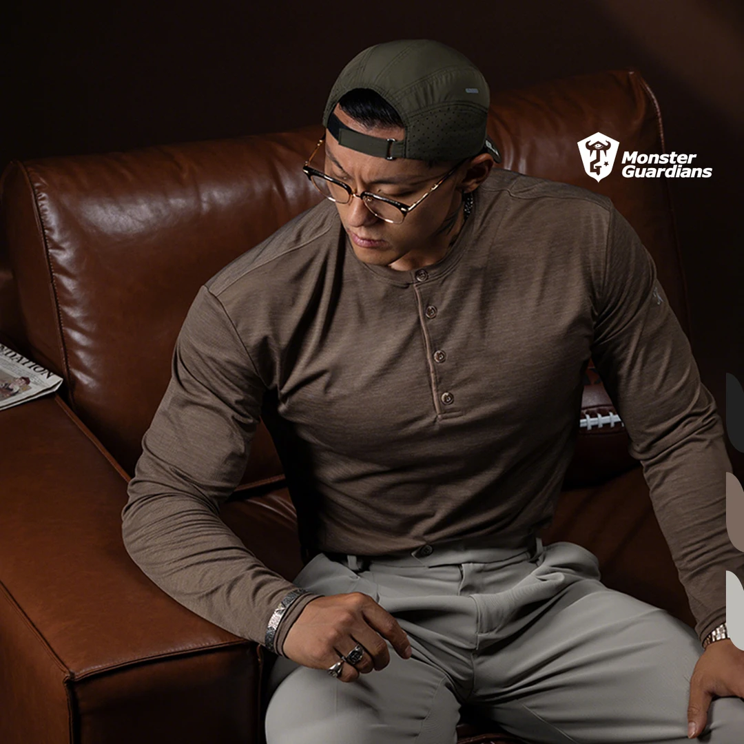 MonsterGuardians初秋凉感速干老钱纽扣亨利领轻薄打底长袖