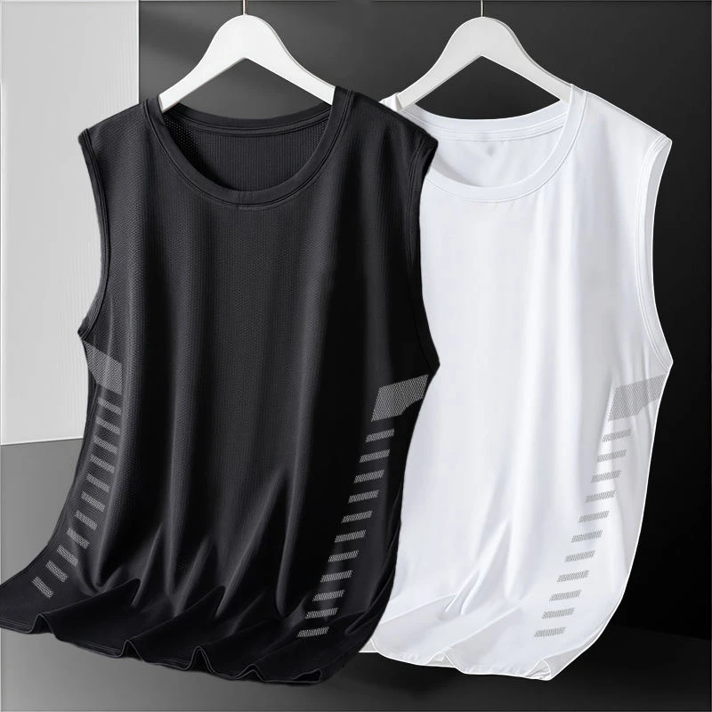 冰丝背心男夏季运动健身透气大码宽松打底衫宽肩无袖t恤坎肩速干