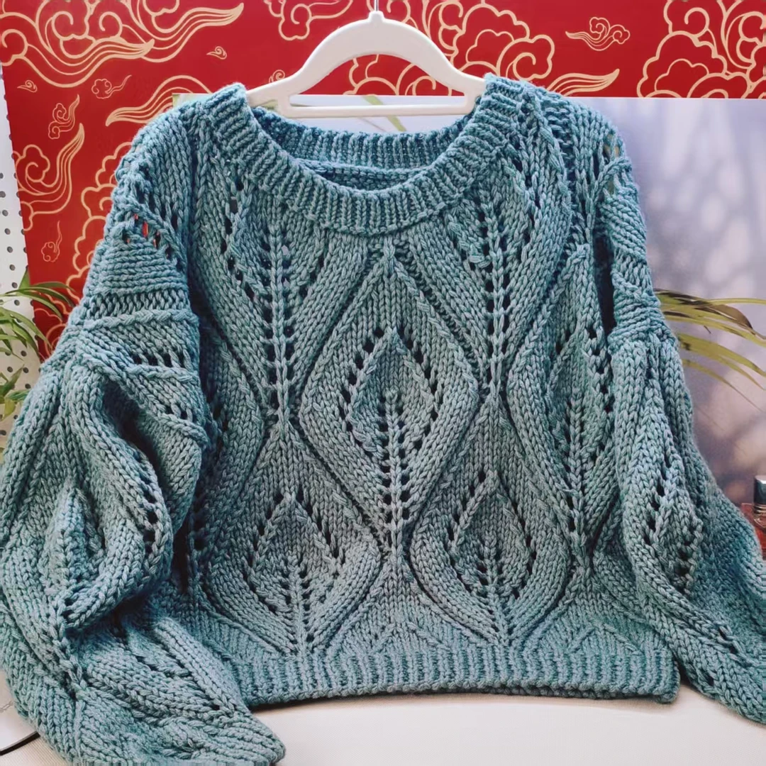 大叶子花镂空套头衫视频编织教程