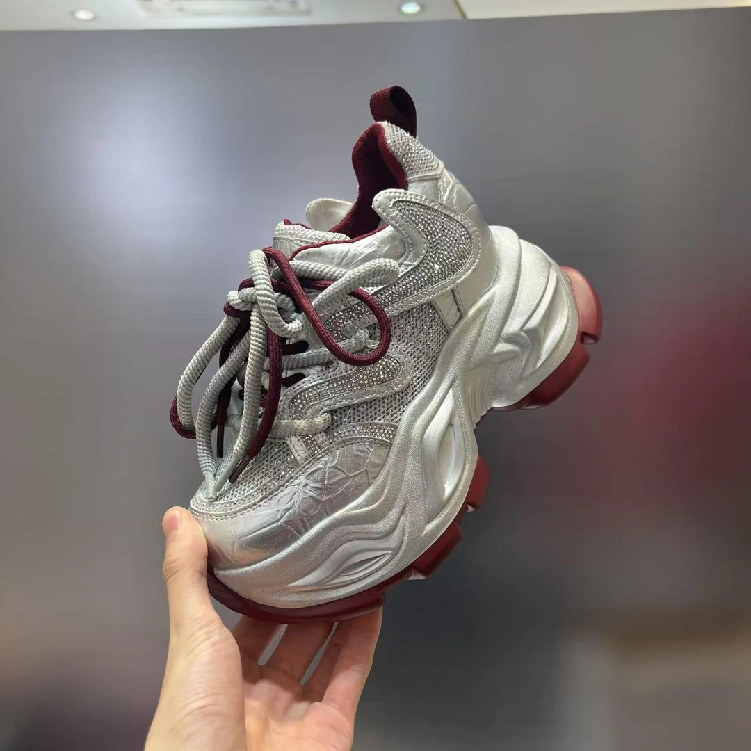 欧货机车厚底老爹鞋2025新款春季烫钻百搭舒适运动休闲爆款鞋