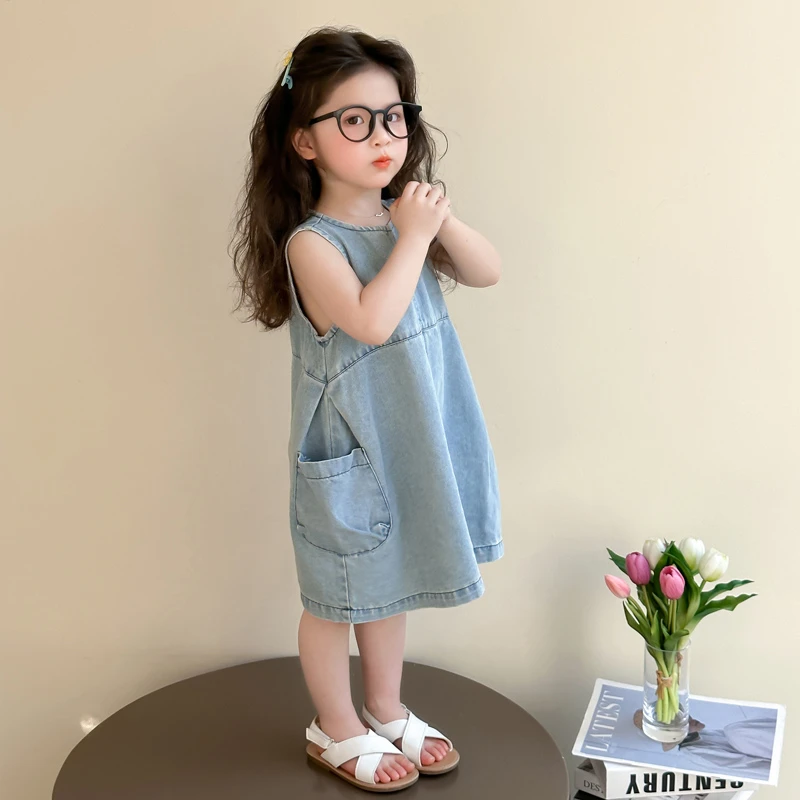 女童夏季牛仔连衣裙2025新款儿童洋气宝宝无袖裙子女孩韩版背心裙