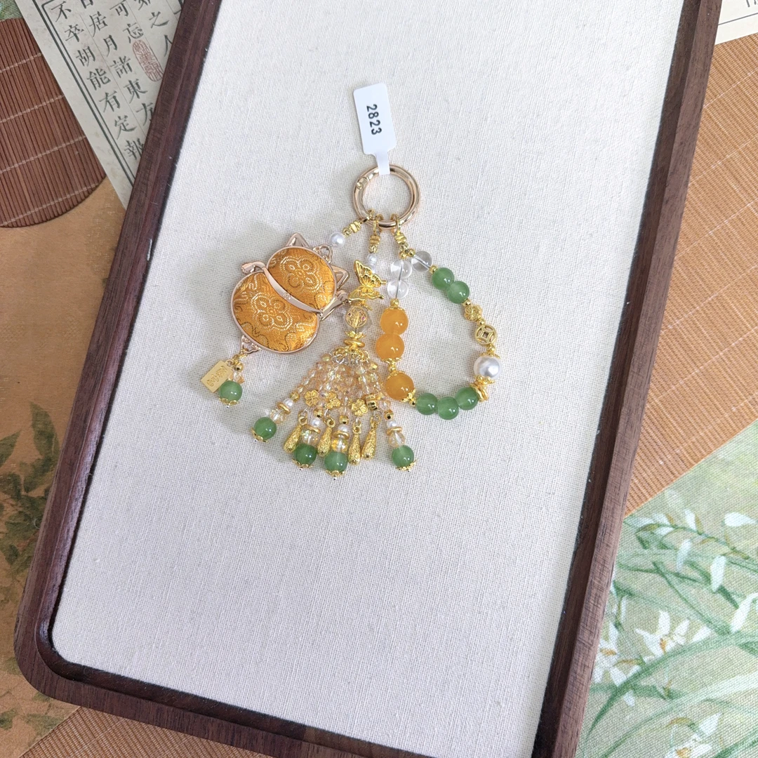 【金色招财猫】宋锦新中式国风手机挂件