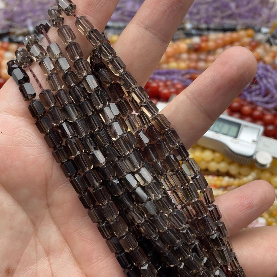 玛瑙/玉髓珠宝半成品未镶嵌三条装5mm左右茶晶切面方糖