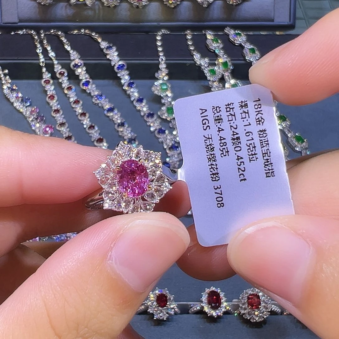 彩色蓝宝石戒指18K金镶嵌