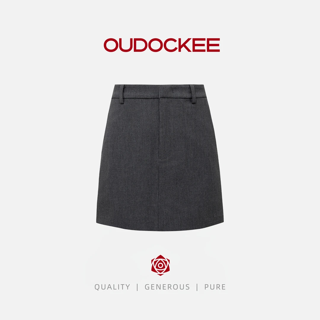 OUDOCKEE 鸥鸥【小灰裙】 高腰显瘦百搭气质半身裙 BACE638T