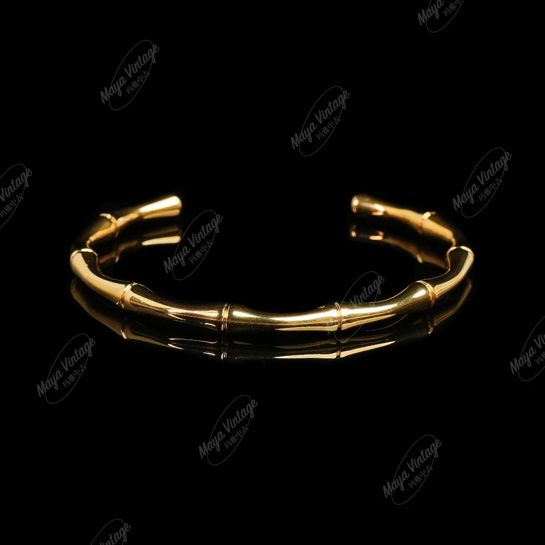 99新 玛雅中古 中古风素金竹节开口手镯/S618