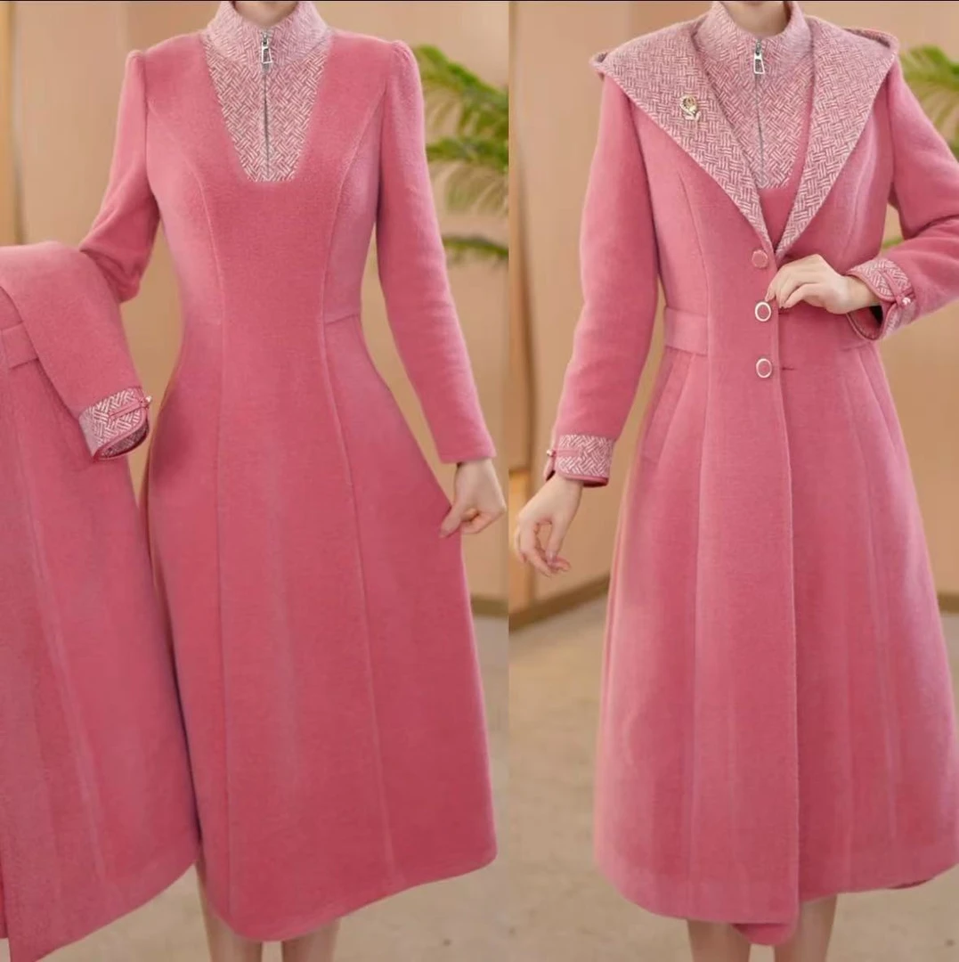 【宸紫女装】25178冬季时尚两件套加绒连衣裙新款遮肚子显瘦洋气