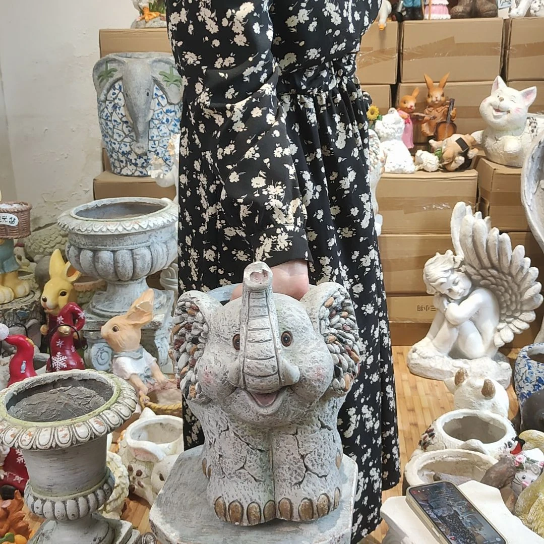 合成树脂氧化镁灰色大象花盆一个