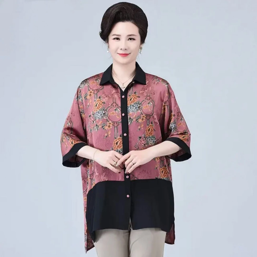 9162-胖妈妈夏装新款加肥加大码中老年人女高贵上衣【C10-3-1】