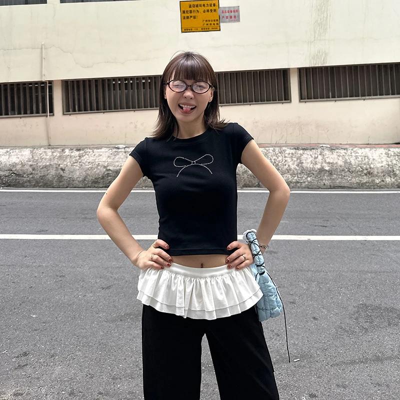 【No退No换】Our2【蝴蝶结正肩T】短款修身显瘦圆领短袖T【L4501】