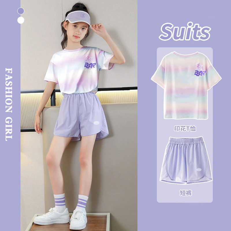 夏季女童套装儿童短袖短裤运动两件装女孩时尚洋气新款户外穿搭风