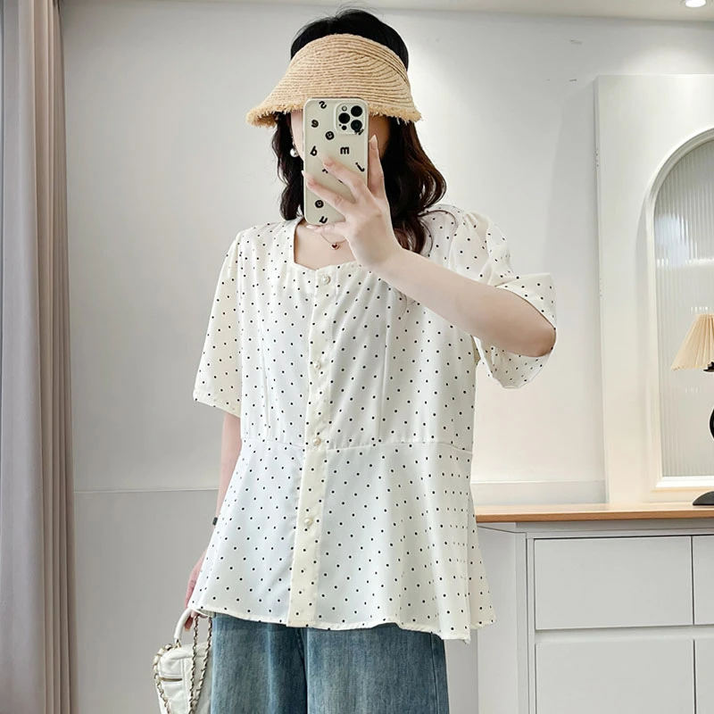 大码女装夏季新款时尚短袖衬衫宽松显瘦百搭夏季加宽加大女装新款