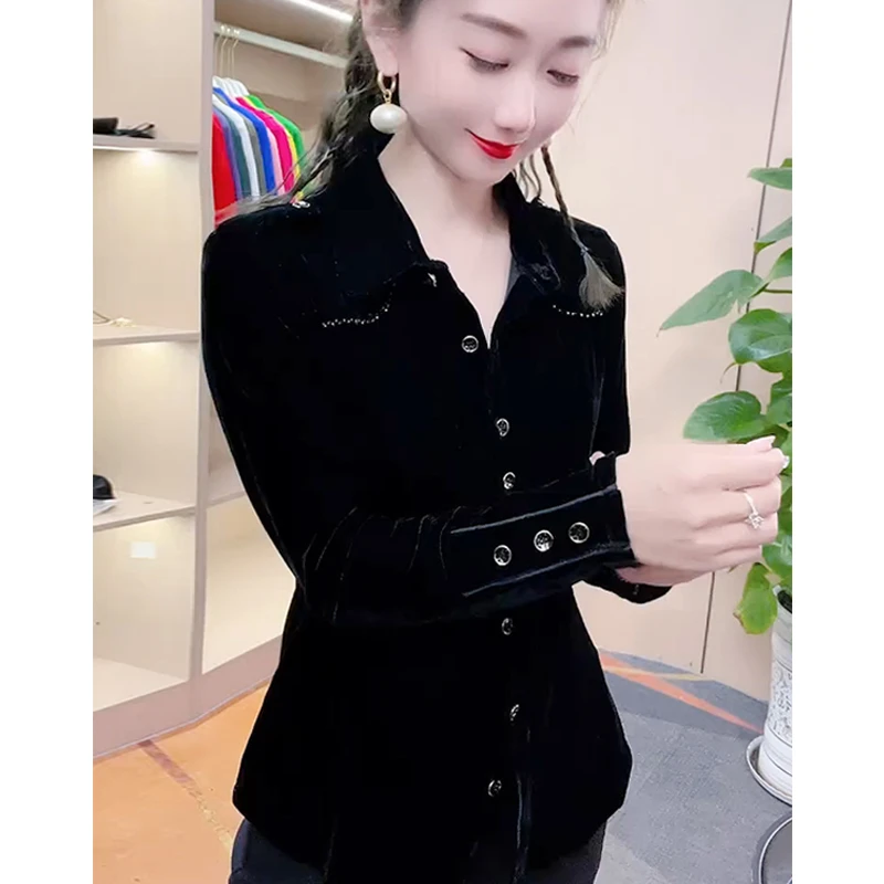 秋冬季翻领女装气质衬衣衬衫显瘦不起球上衣修身型拼色长袖打底衫