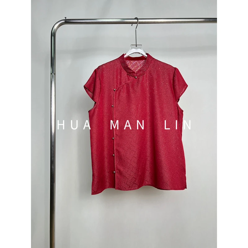 【花满林】‘双囍临门’立领斜门襟三经六纬织金花罗桑蚕丝上衣259544