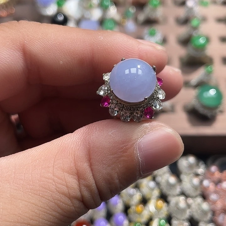 翡翠裸石紫罗兰蛋面铜托