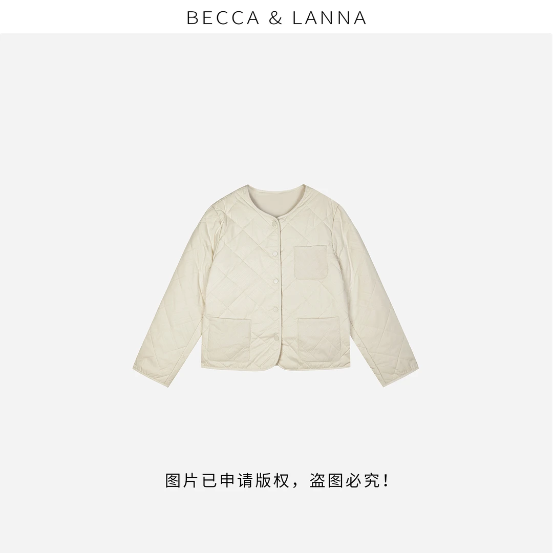 D0287 硬货哥女士保暖简约轻便轻薄无领菱形格蚕丝棉服外套 女装