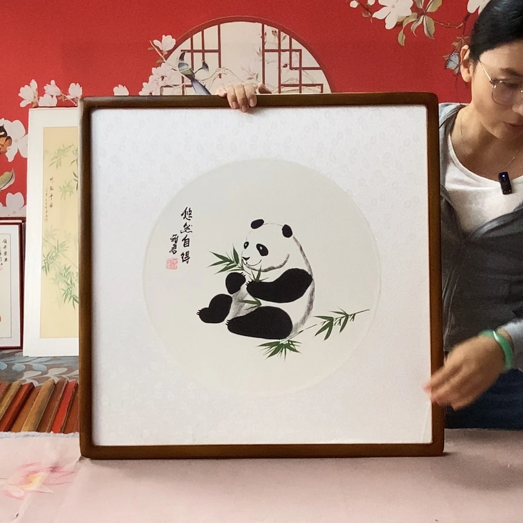 国画手写手绘国画作品带框包邮62✖️62