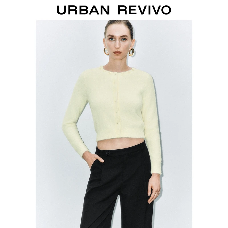 UR2026春季新款女装立体珠花装饰针织开衫UWM950076+