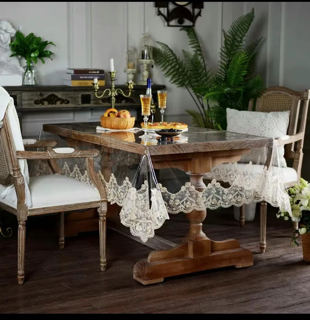 新疆包邮pvc蕾丝轻奢桌布垫布长方形透明餐桌垫家用桌垫高档