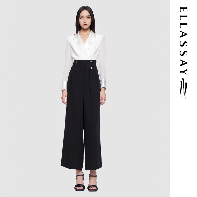 ELLASSAY歌力思2025新款早春欧若智性风撞色连体裤EWD361K01800