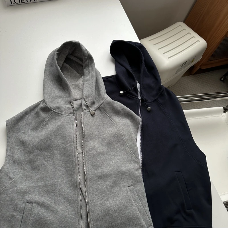 春夏新款 港风运动连帽马甲外套 简约百搭拉链带帽无袖背心上衣