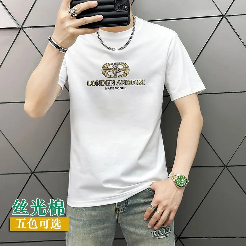 潮牌白色字母印花圆领休闲短袖2025夏季薄款高档t恤新款男士上衣