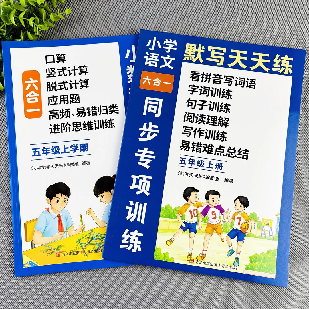 小学语文数学同步专项训练五年级上册六合一新版教材上册一课一练
