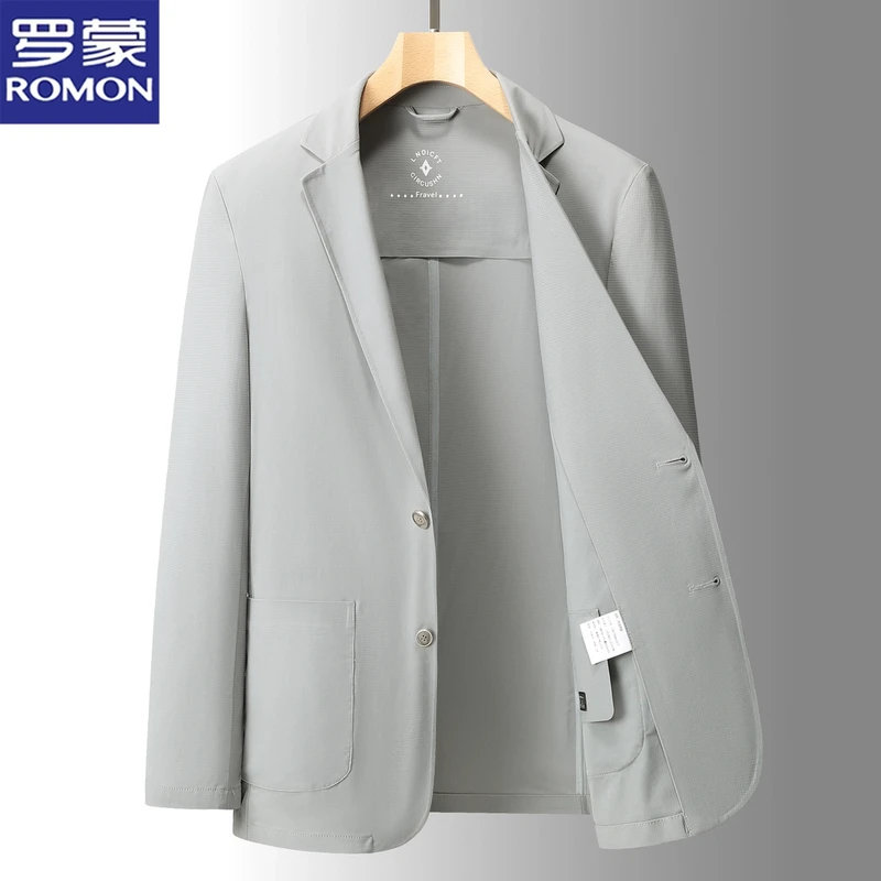 罗蒙春夏季西服男士外套高级感男装冰丝无痕防晒免烫休闲小西装潮