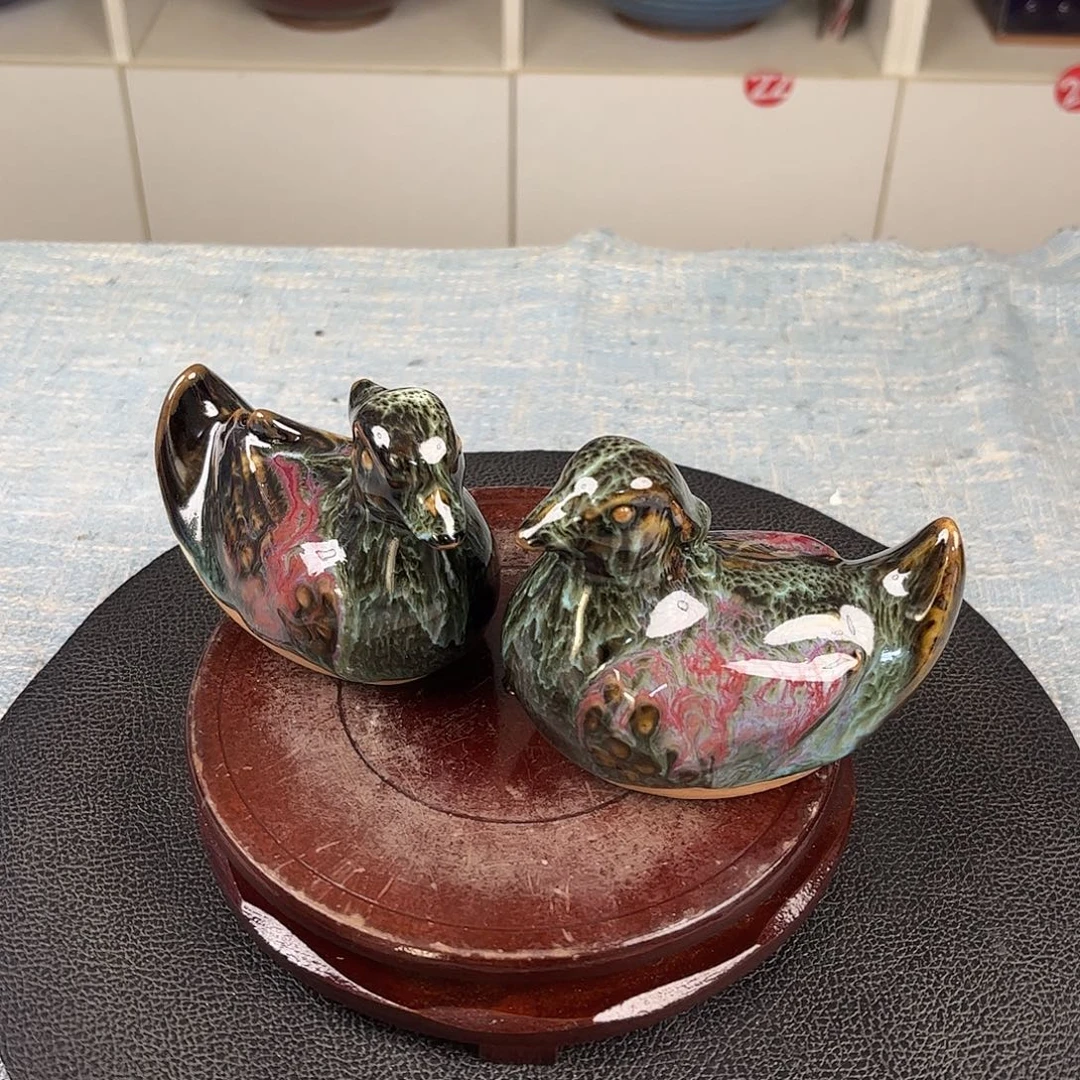 瓷片鸳鸯珍品一对