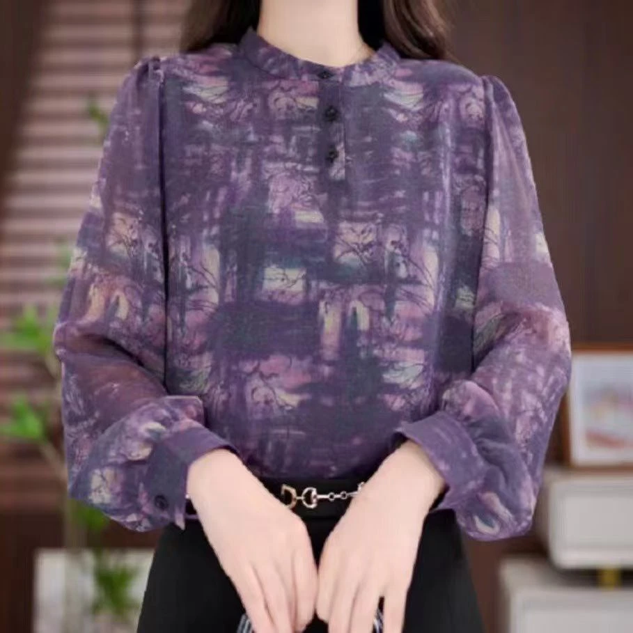 时尚复古减龄碎花衬衫女2025新款长袖气质上衣11597