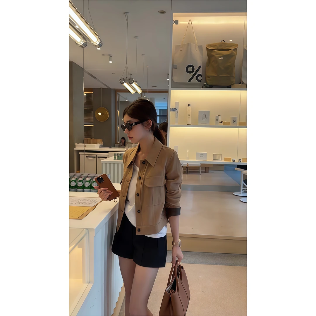 韩系复古小众设计感短款外套2025早秋新款百搭休闲气质短裤两件套