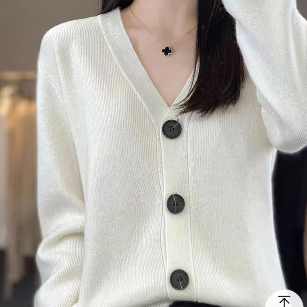简约V领针织开衫早秋新款开衫外套女(C6-7)9506