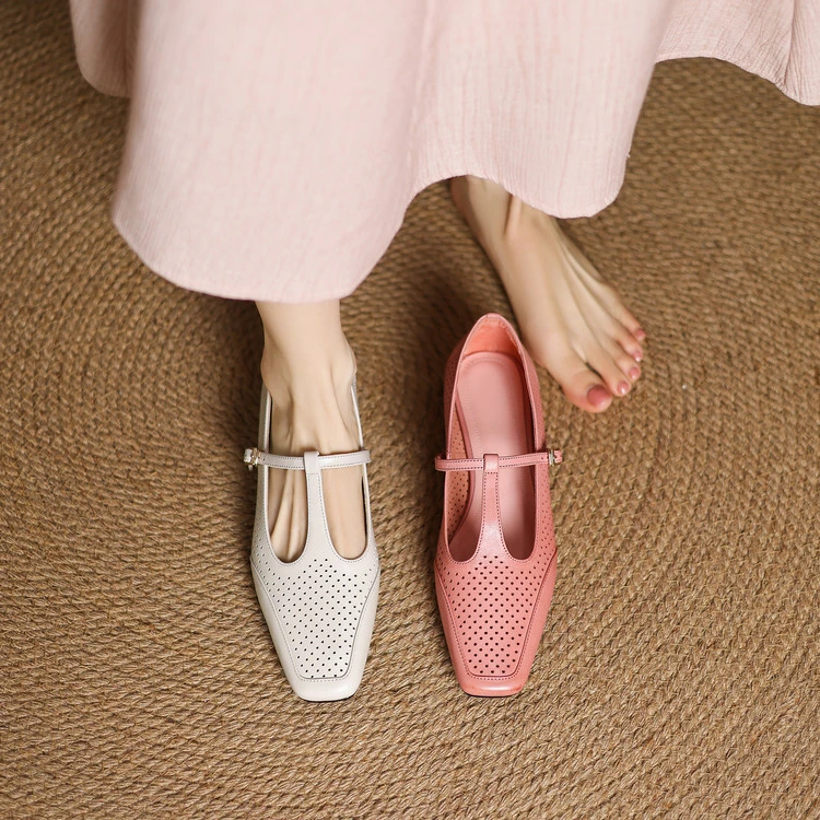 镂空玛丽珍|34-41| 浅口夏季镂空低跟方头单鞋舒适洞洞凉鞋